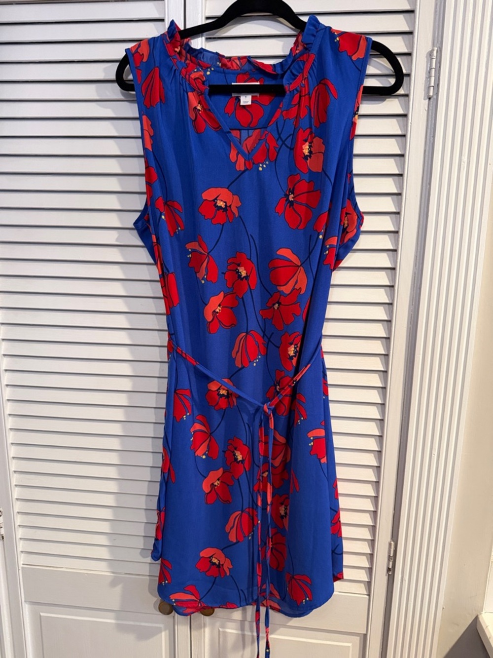 Blue Mini Dress with Red Floral Print